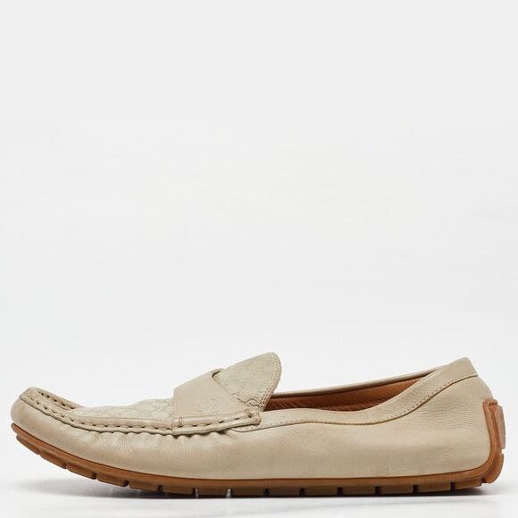 Gucci Beige Gg Leather Slip On Loafers Size 38.5